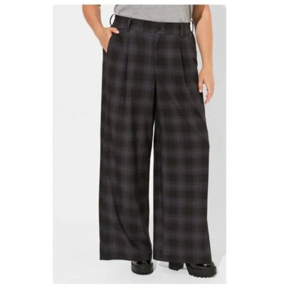 NWT Torrid Wide Leg Studio Stretch Crepe High Rise Shadow Plaid Pants Size 12 - Picture 1 of 14